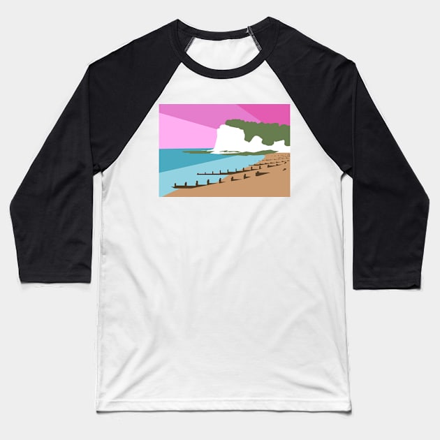 St Margaret’s Bay Beach and White Cliffs, Dover, Kent, Pink Sunset Baseball T-Shirt by OneThreeSix